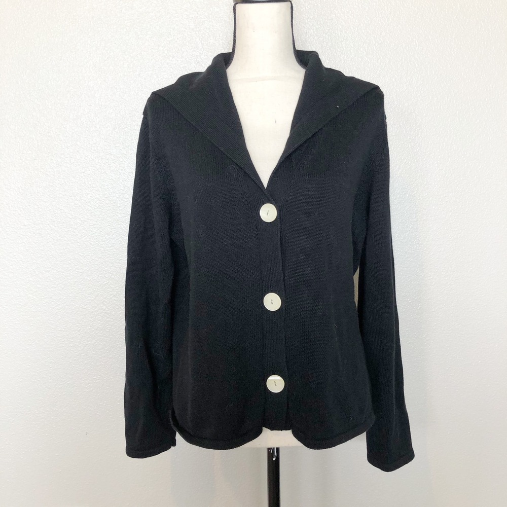 J. Jill Sweater Womens Large Black Silk Cotton Shawl Collar Cardigan